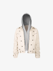 Detachable Striped-Hood Crop Jacket