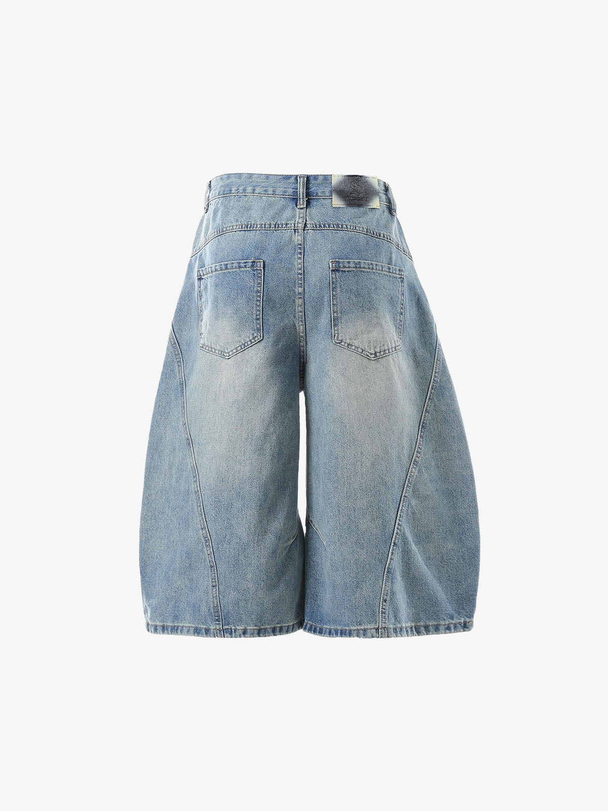 Curved Silhouette 3D Paneled Denim Shorts 