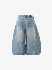 Curved Silhouette 3D Paneled Denim Shorts 