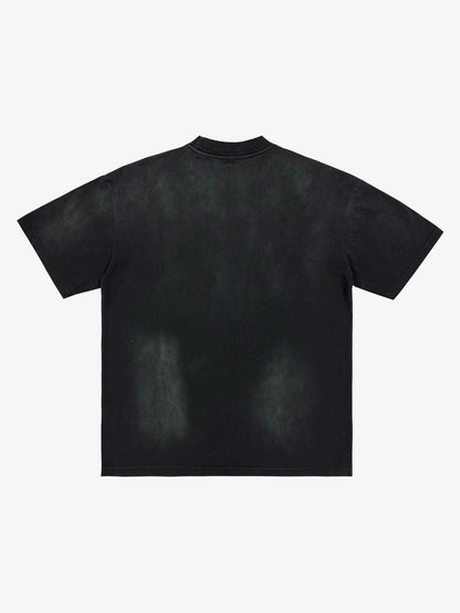 Washed Vintage Sticker Print T-Shirt 