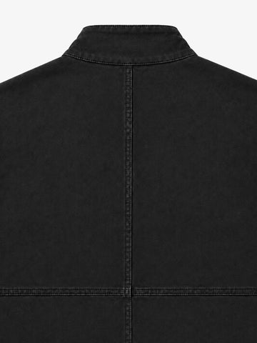 Six-Zip Washed Stand Collar Twill Jacket