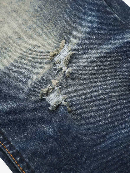 Heavyweight Washed Ripped Flared Jeans