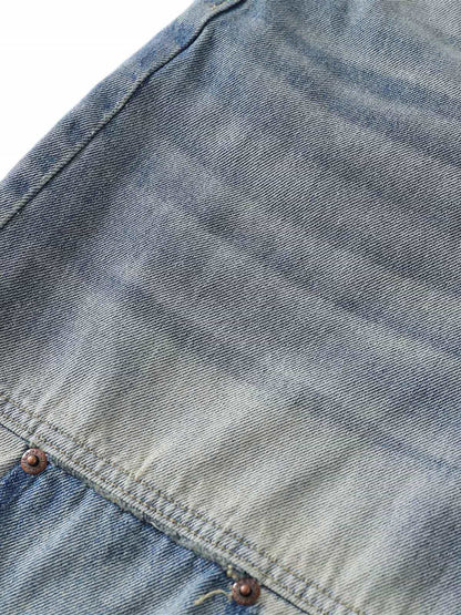 Thesupermade American Vintage Washed Patchwork Raw Edge Cropped Jeans 