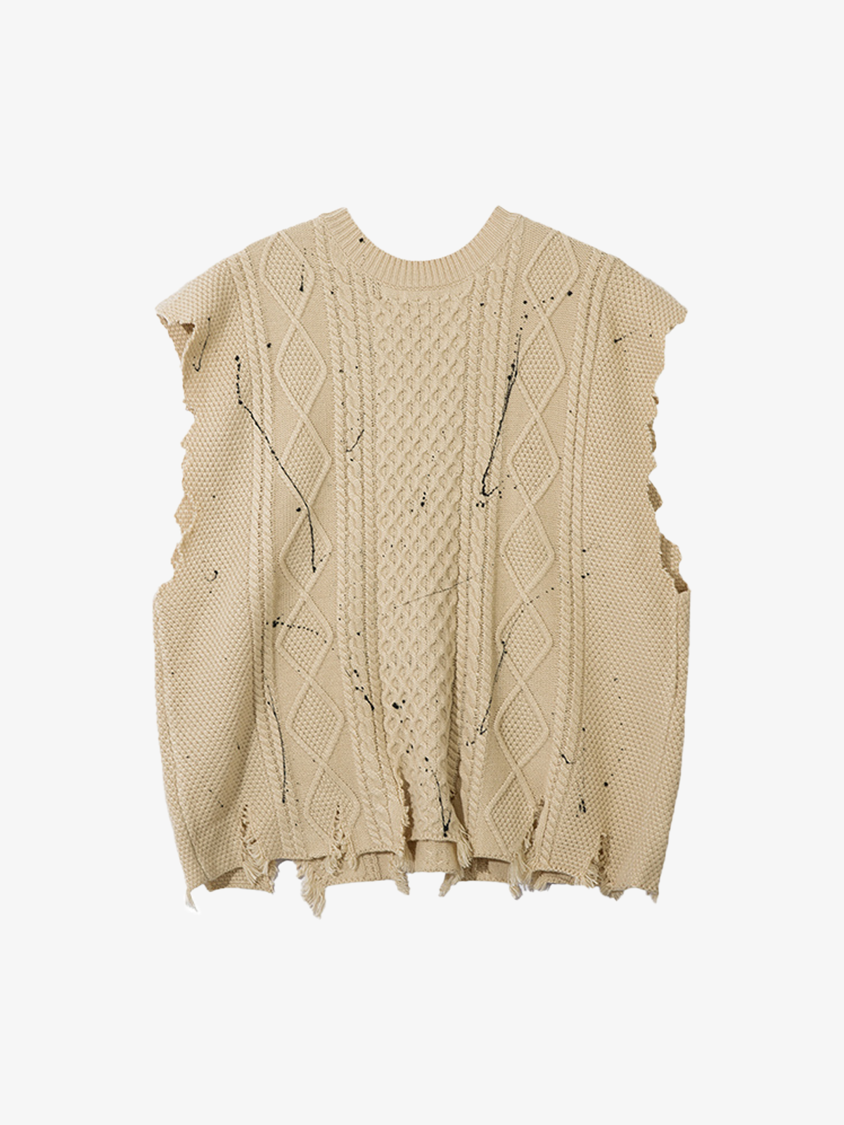 Distressed Graffiti Cable-Knit Vest