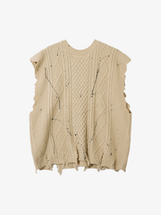 Distressed Graffiti Cable-Knit Vest