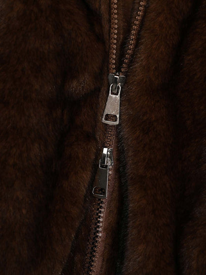 Retro Plush Fleece Stand-Collar Zip-Up Jacket 