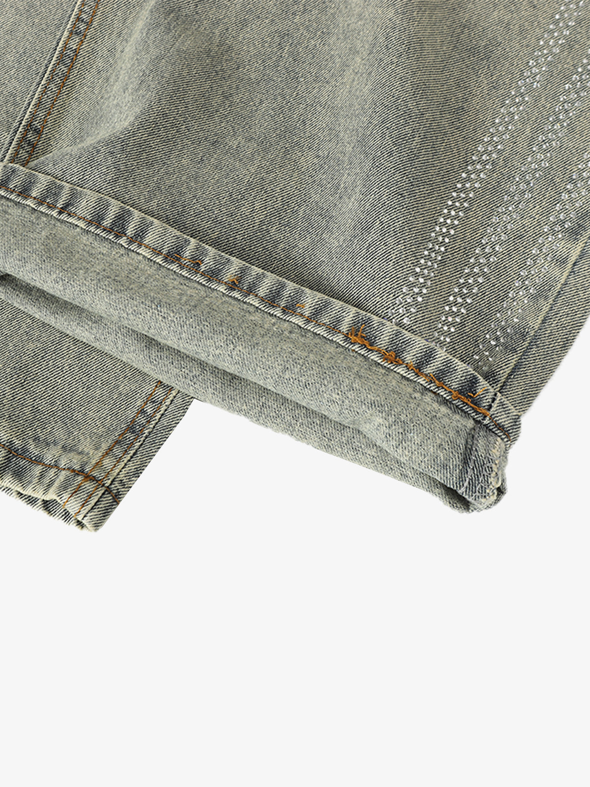 Retro Denim Rhinestone Striped Baggy Jeans 