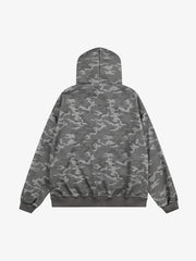 Rhinestone Letter Camo Faux-Fur Collar Hoodie; Classic Camouflage / M, Classic Camouflage / L, Classic Camouflage / XL