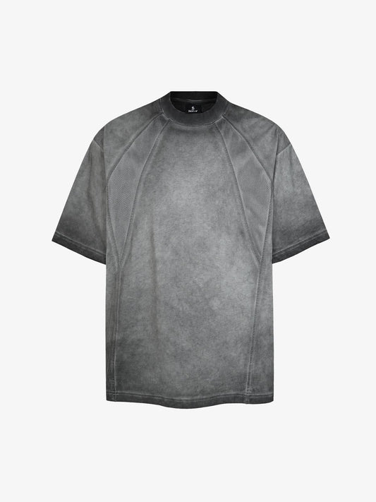 Cotton Blend Oversized Mesh Panel T-Shirt with Crew Neck 