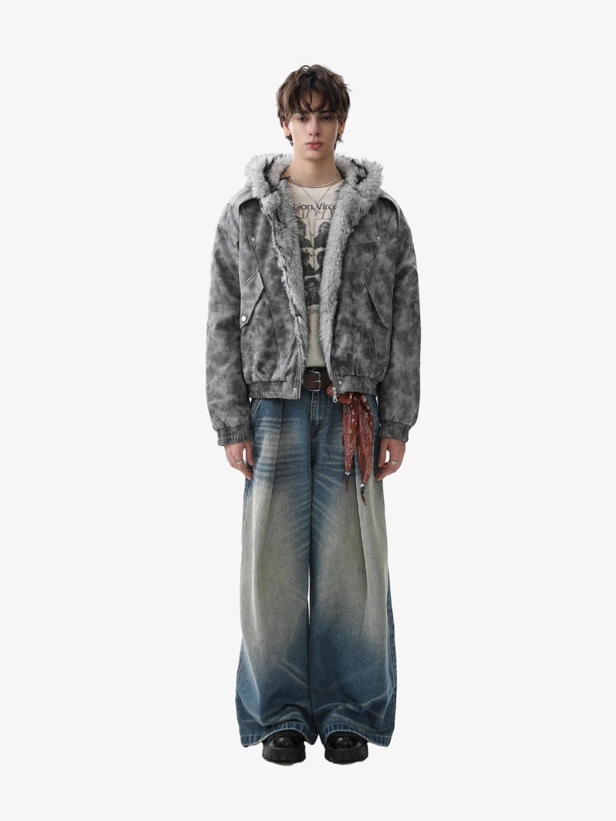 Stylish Tie-Dye Bomber Jacket with Faux Fur Hood for Winter and Fall 