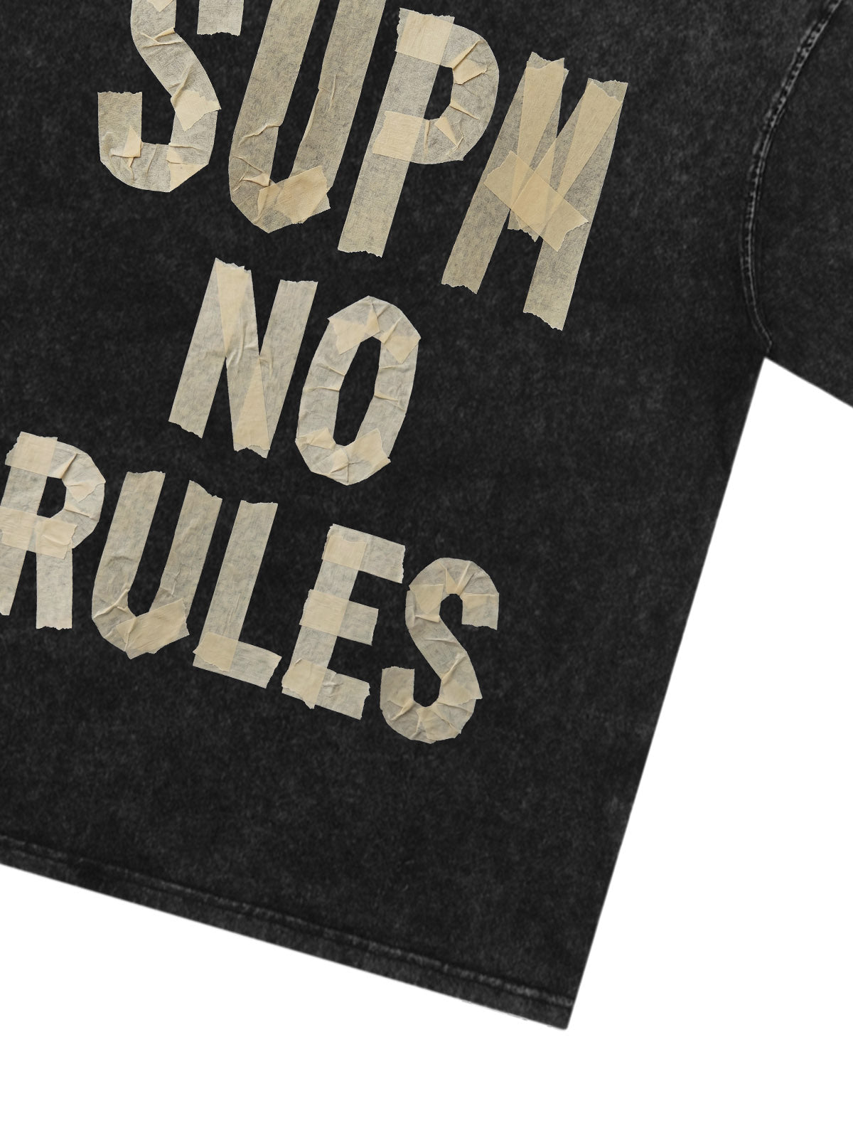 Washed Tape Collage “No Rules” T-Shirt 
