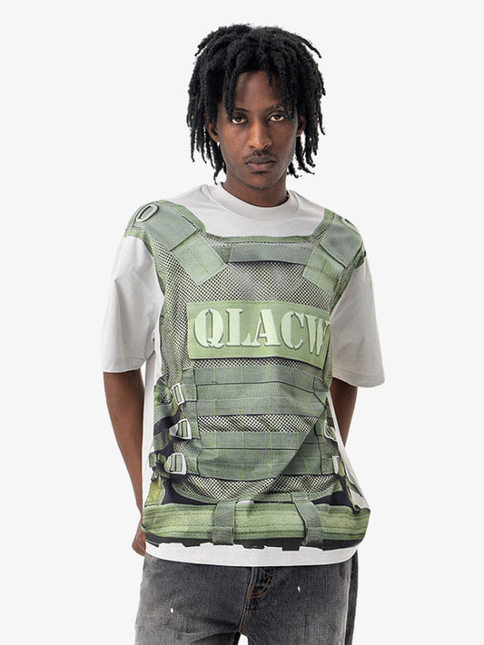 Tactical Vest Print Fake Two-piece Print T-shirt 