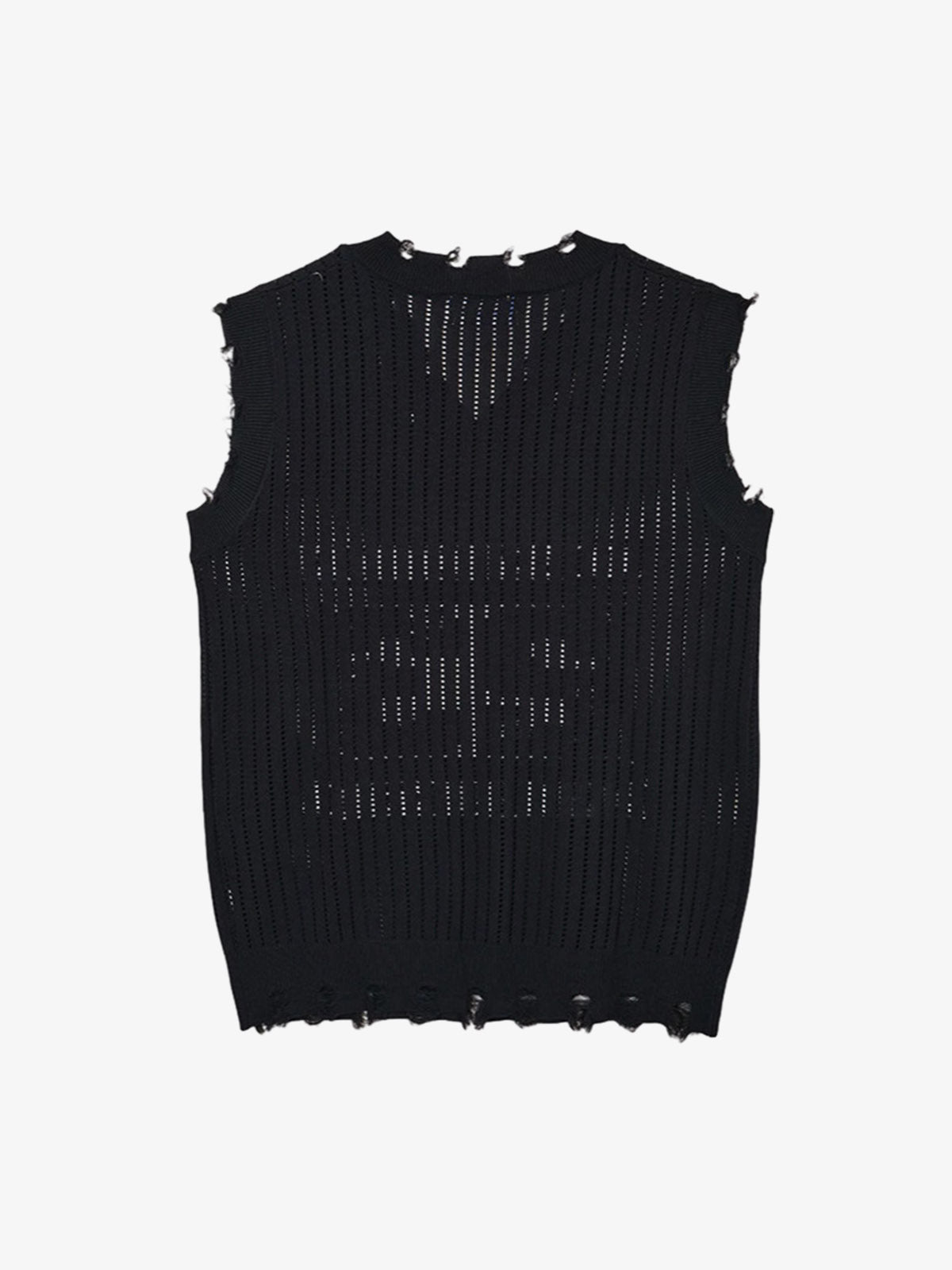 Number Graphic Distressed Mesh Knit Tank Top