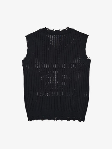 Number Graphic Distressed Mesh Knit Tank Top