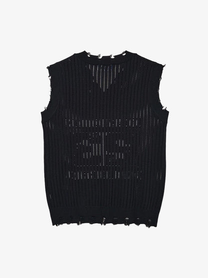 Number Graphic Distressed Mesh Knit Tank Top