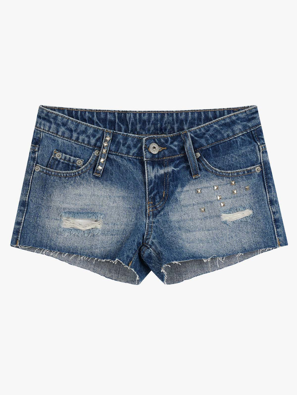 Mini shorts a vita bassa con borchie metalliche effetto invecchiato di Thesupermade
