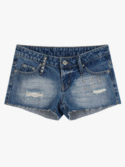 Mini shorts a vita bassa con borchie metalliche effetto invecchiato di Thesupermade