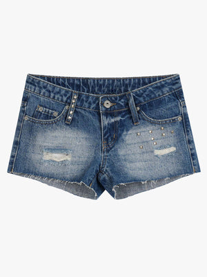 Thesupermade Distressed Metallic Studded Low Rise Mini Shorts