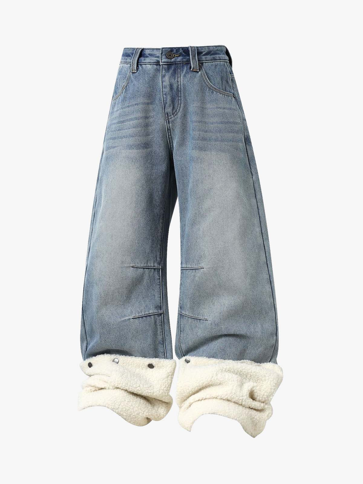 Sherpa Paneled Stacked Baggy Jeans 