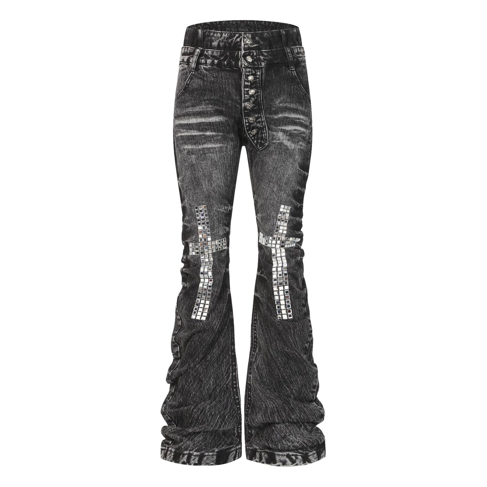 Cross-Over Layered Heavyweight Washed Jeans