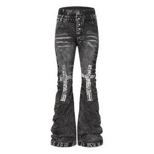 Cross-Over Layered Heavyweight Washed Jeans