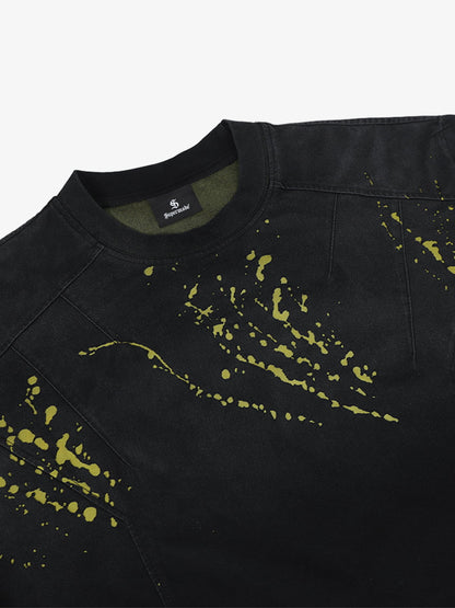 Stylish Black Long Sleeve Top with Pink Splatter Design for Modern Fashionistas 