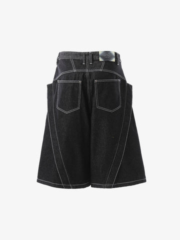 Contrast Stitching Deconstructed Denim Jorts 