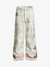 Stylish Wide-Leg Cargo Pants with Unique Embroidery and Zipper Accents 