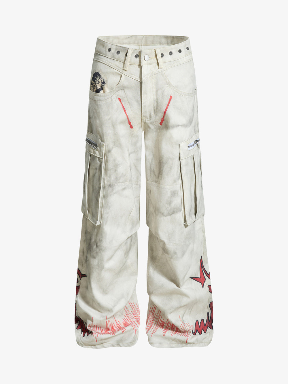 Vintage Dirty-Dyed Washed Wide-Leg Cargo Pants - 2559 