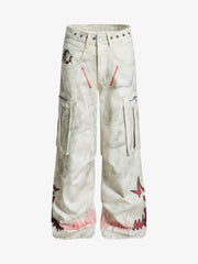 Vintage Dirty-Dyed Washed Wide-Leg Cargo Pants - 2559 