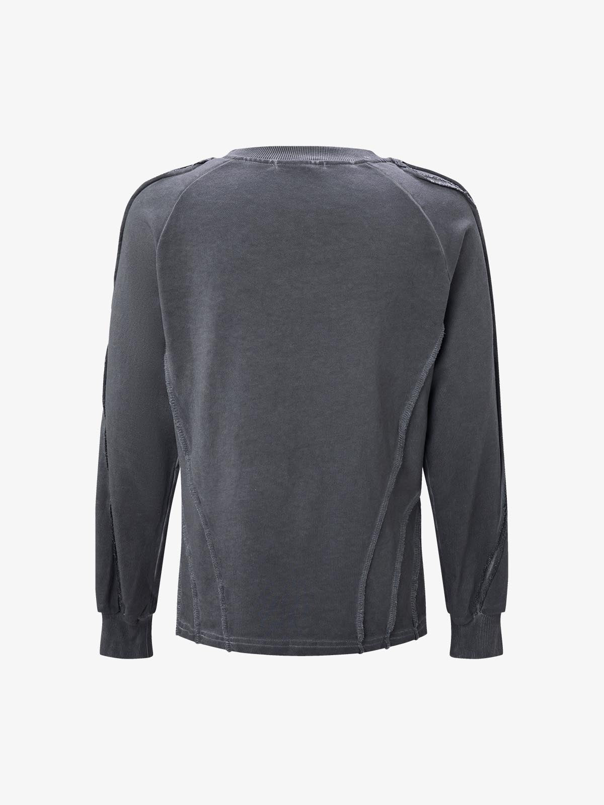 Heavyweight Washed Distressed Raw-Edge Long Sleeve Tee; Dark Gray / M, Dark Gray / L, Dark Gray / XL