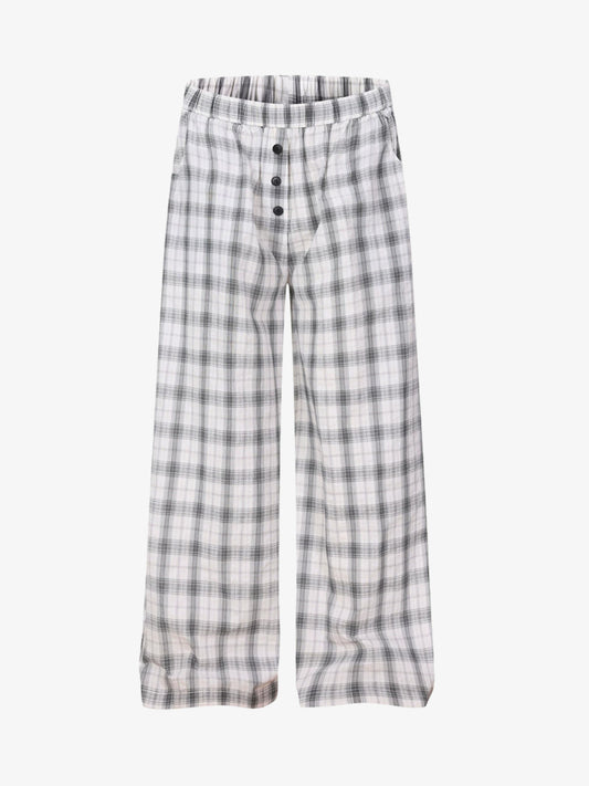 Plaid Wide-Leg Pants with Button-Front Waistband – Cotton Blend Relaxed Fit Casual Trousers