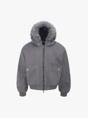 Winter Bomber Jacket with Detachable Faux Fur Hood - Perfect for Cold Weather 