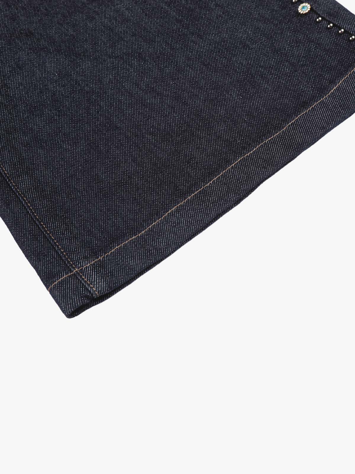 Dark Wash Denim Bermuda Shorts with Side Stripe Rhinestone Detail