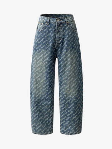 All-Over Letter Graphic Distressed Jeans
