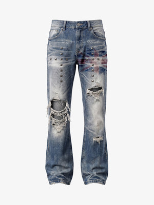 Jean bootcut à clous et drapeau