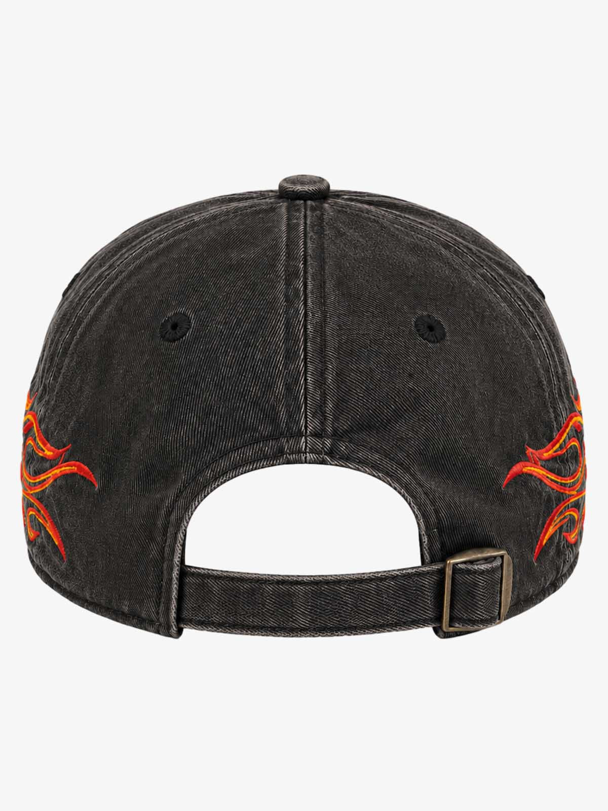Flame Embroidered Distressed-Wash Baseball Cap