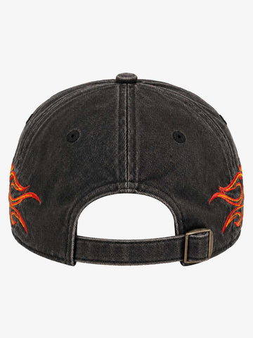 Flame Embroidered Distressed-Wash Baseball Cap