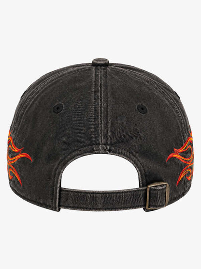 Flame Embroidered Distressed-Wash Baseball Cap