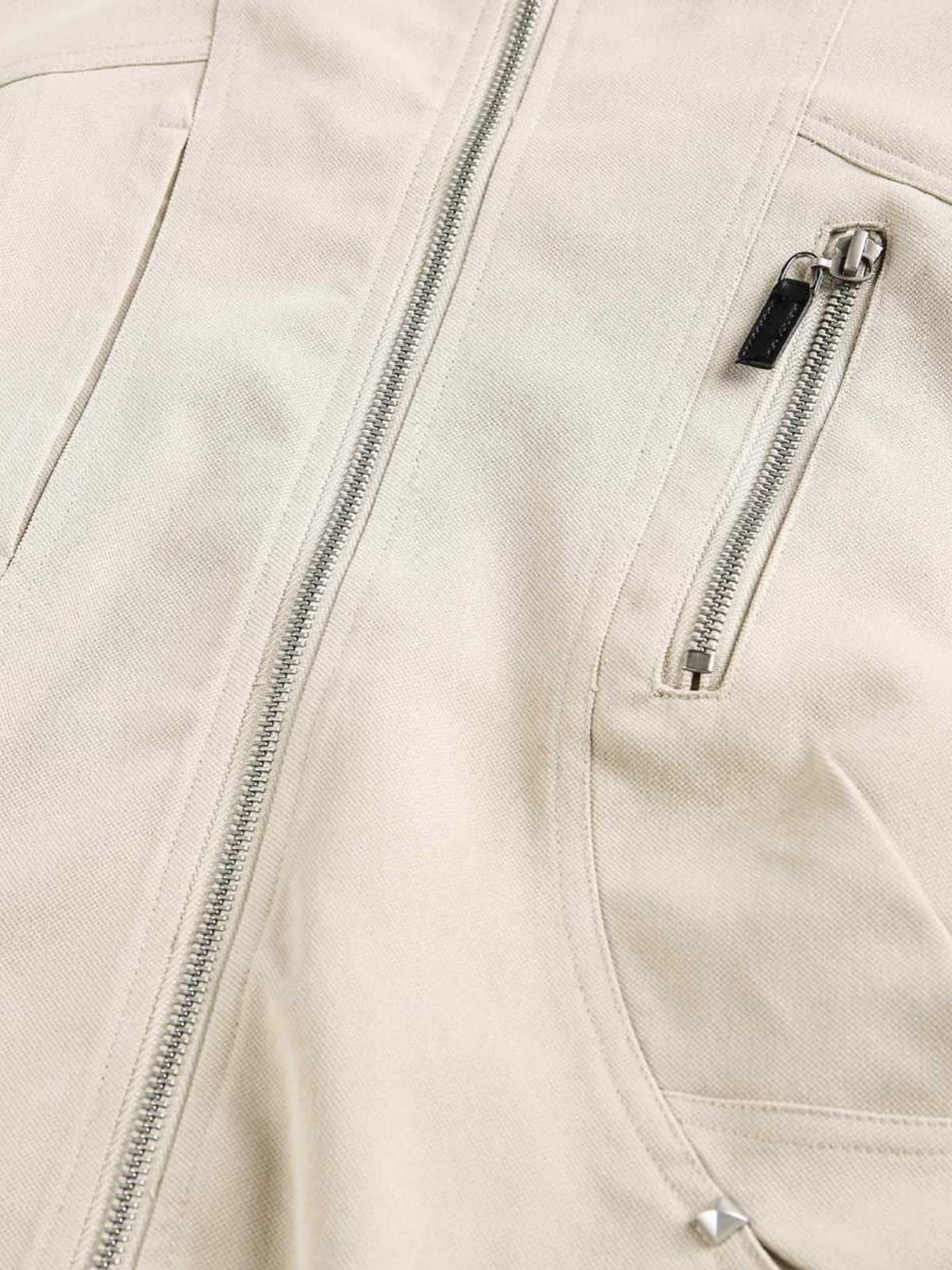 Beige High-Collar Zip-Up Jacket with Functional Pockets - Perfect for Casual and Outdoor Activities 