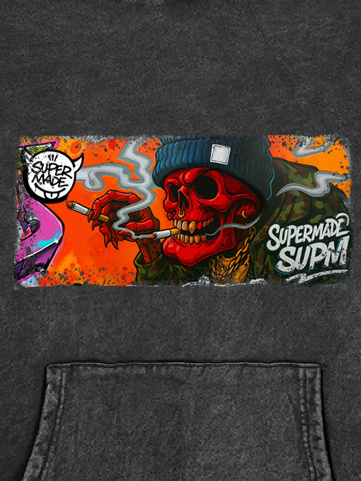 Thesupermade Distressed Blood-red Skull Graffiti Hooded Sweatshirt 