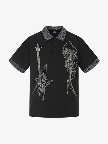 Rock Grunge Aesthetic Leopard Patchwork Polo Shirt 