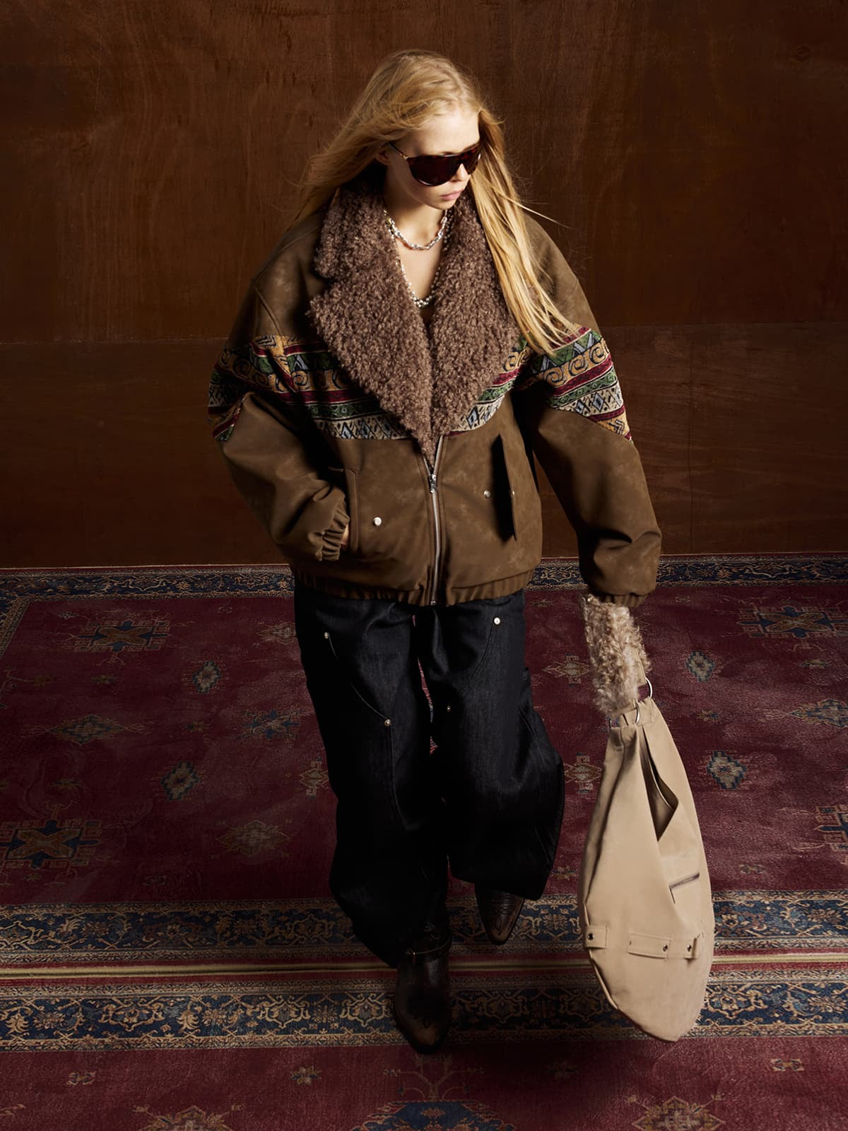 Thesupermade Webbing Stitching Leather And Lambskin Cotton Coat 