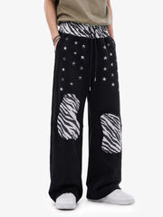 Zebra Patch Star Graphic Wide-Leg Sweatpants