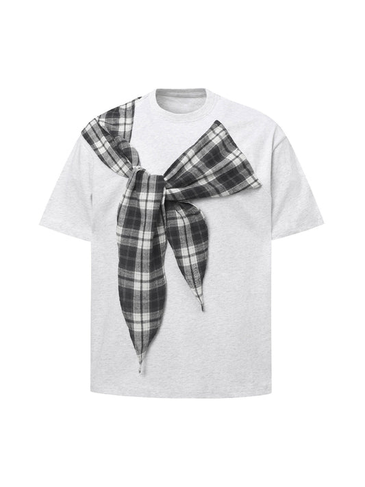 Plaid Scarf Crew Neck T-Shirt
