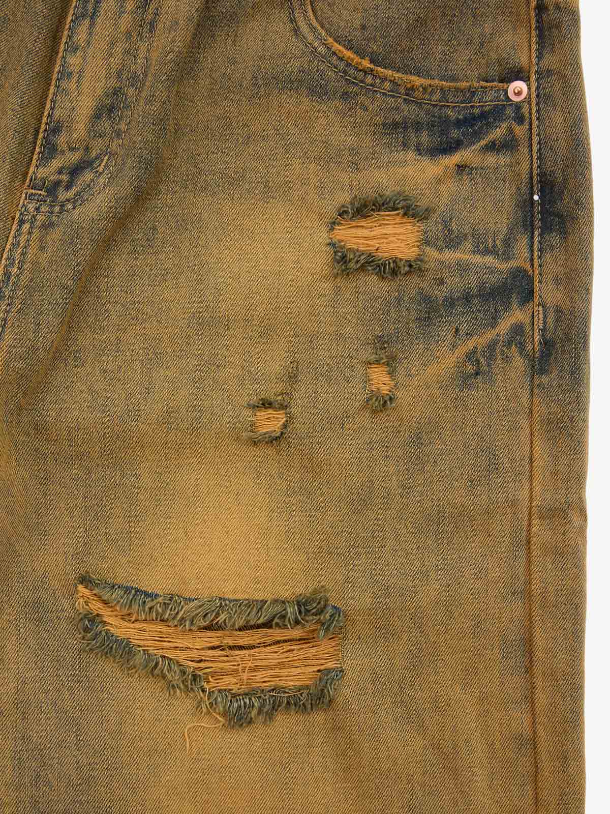 Ripped Denim Shorts for Men - Distressed Washed Cotton Jean Shorts with Frayed Holes and Relaxed Fit 