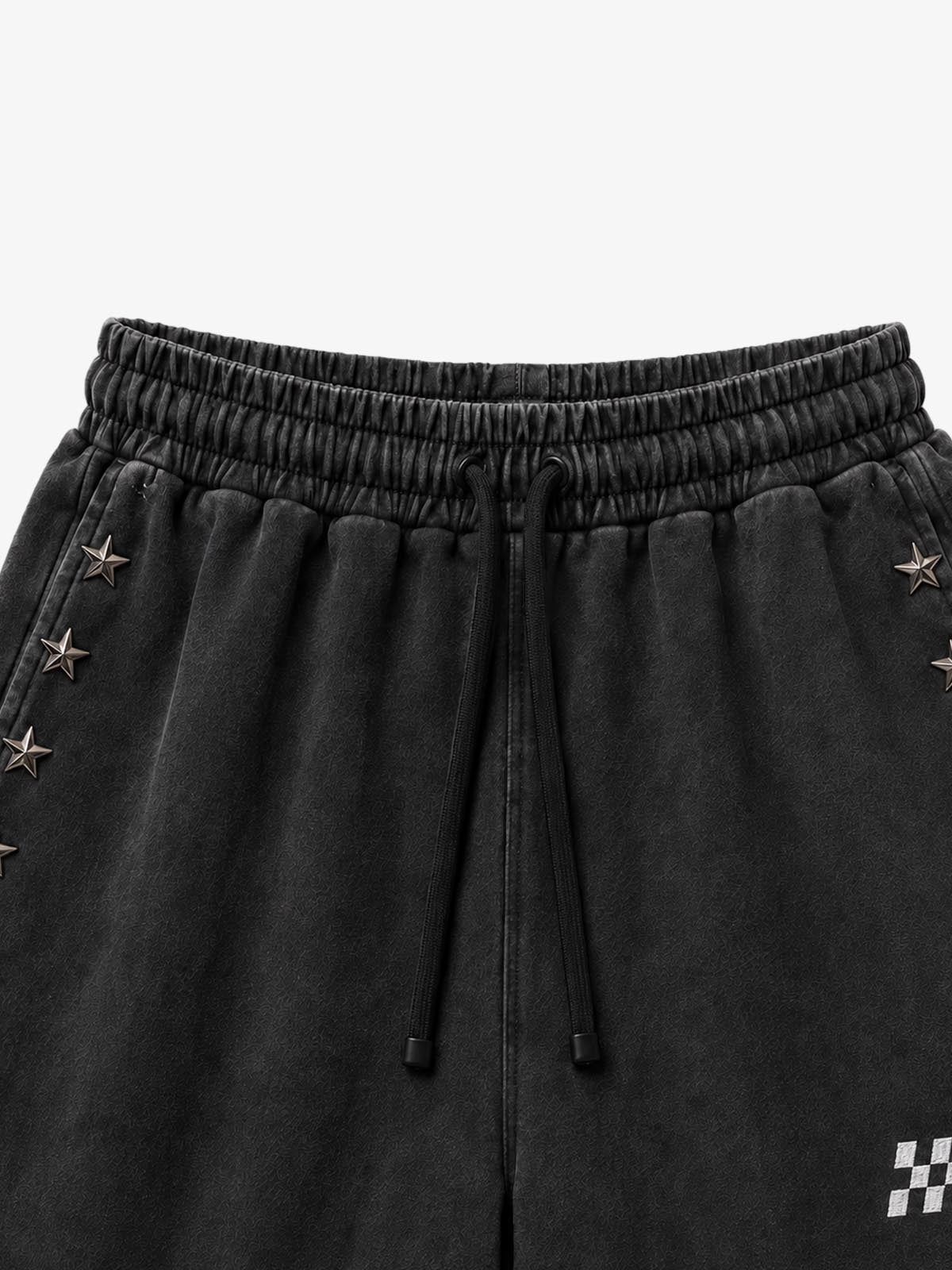 Star Studded Checkerboard Washed Wide-Leg Sweatpants