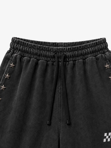 Star Studded Checkerboard Washed Wide-Leg Sweatpants