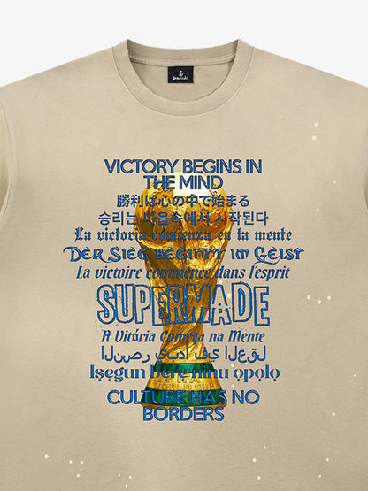 Heavy Wash Splash Ink Loose Edition Short Sleeve T-Shirt with "FIFA" World Cup Motif printed with the "FIFA" motto and multilingual design motif 