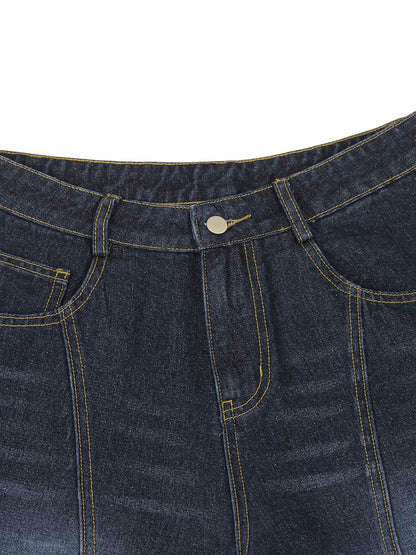 Washed Ripped Embroidered Barrel Jeans 